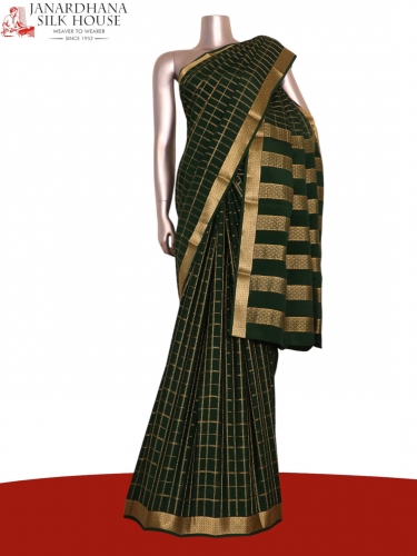 Pure Double Checks Zari Mysore Crepe Silk Saree